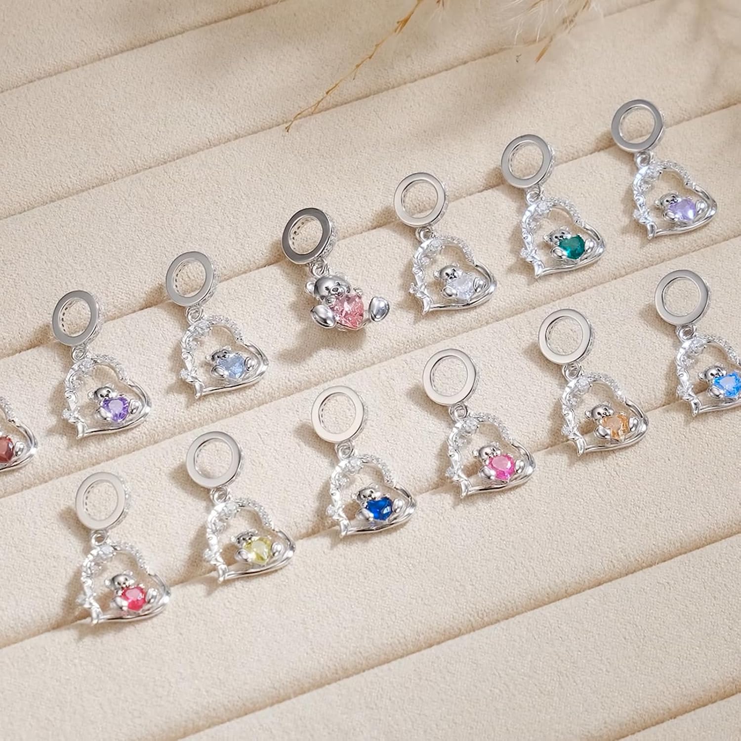 PELOVNY Teddy Bear Charms for Bracelets for Women 925 Sterling Silver 12 Month Birthstone Bear Bead Charms Birthday Valentines Day Teddy Bear Pendant Jewelry Gifts for Mom Daughter Wife - Image 4