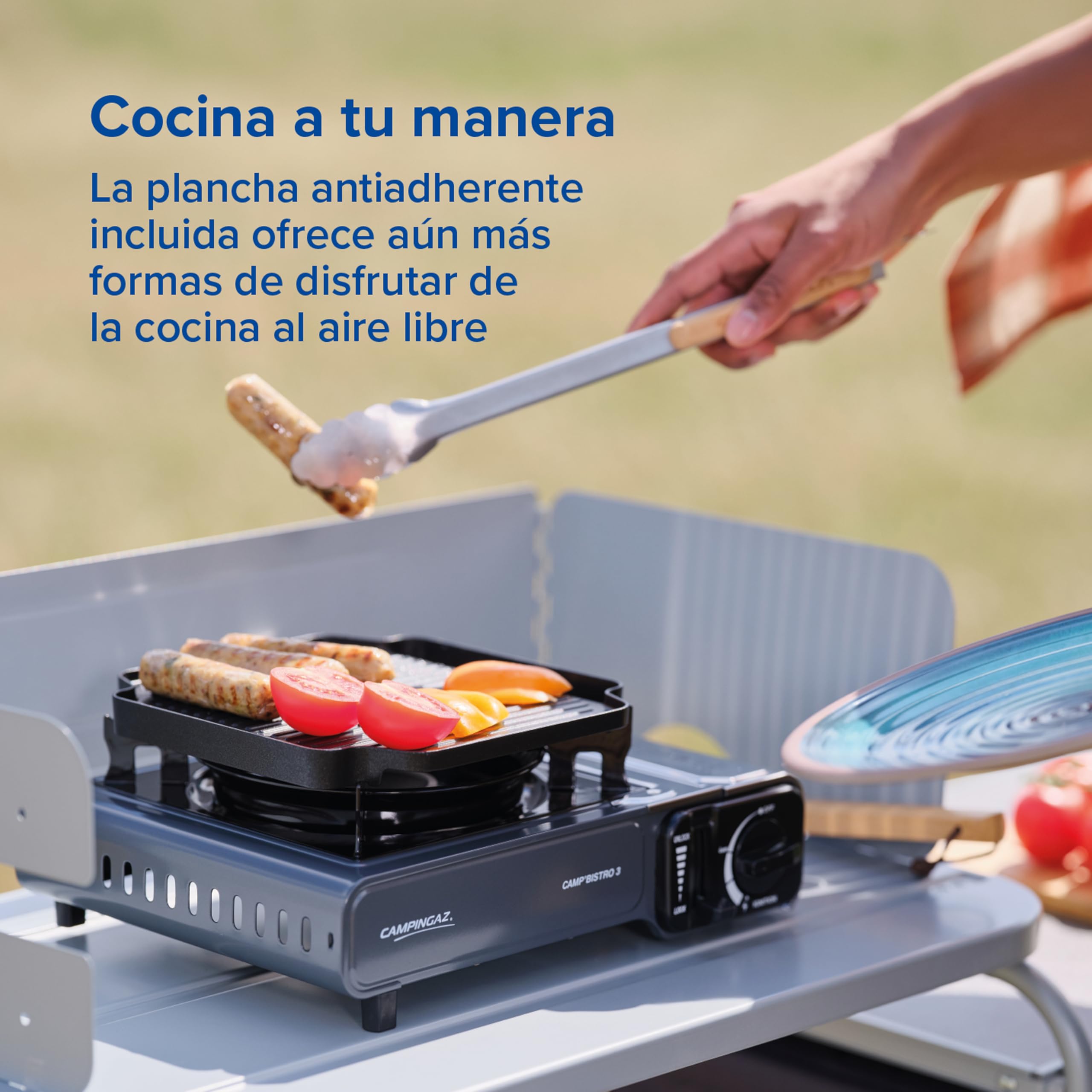 Campingaz Camp Bistro 3 Fornelli Piastra Combo | Fornello da campeggio a 1 bruciatore | 2200 Watt | Cucina da esterno compatta e portatile | Include custodia per un facile trasporto | Nero