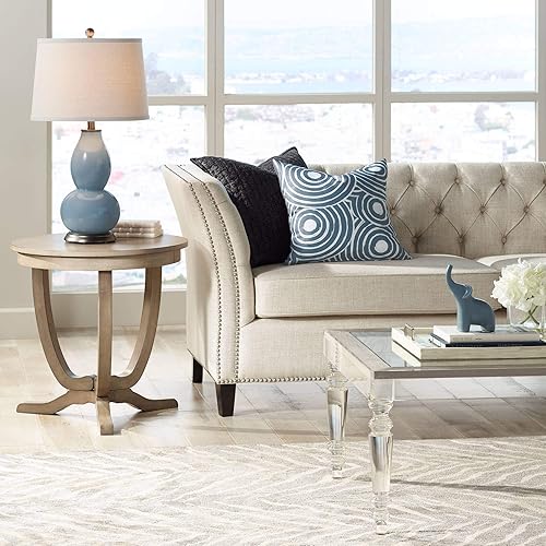 Miniatura 3 de Color + Plus Lámpara de mesa moderna de 28 34 pulgadas de alto, cristal azul ahumado, doble calabaza, color blanco hueso, pantalla cónica para