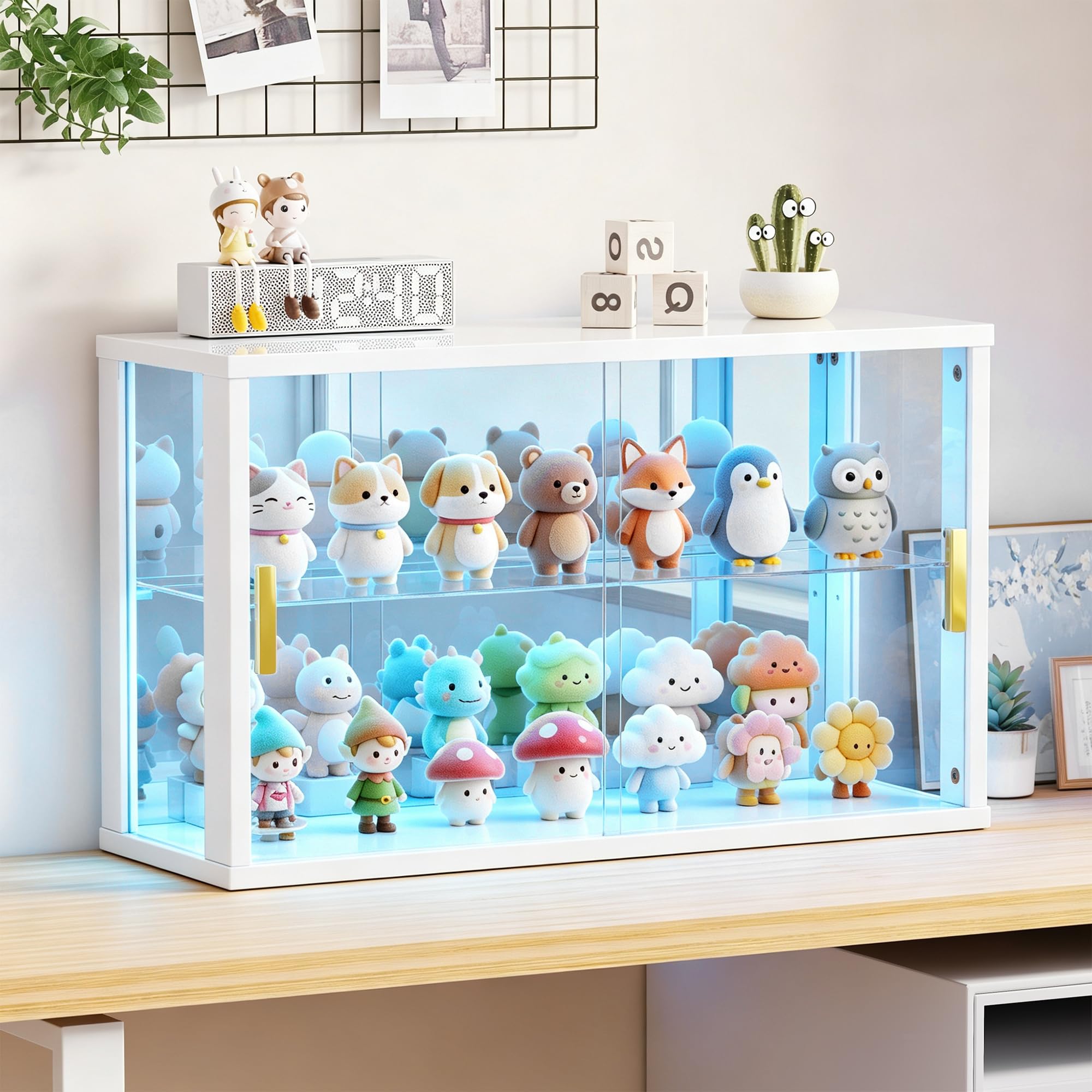 Vlsrka Vitrina de Cristal con Iluminación LED RGB y Puertas Acristaladas | Vitrine pour Figurines, Vitrine de Collection et étagères Réglables pour Adaptées au Chambre Bureau Salon