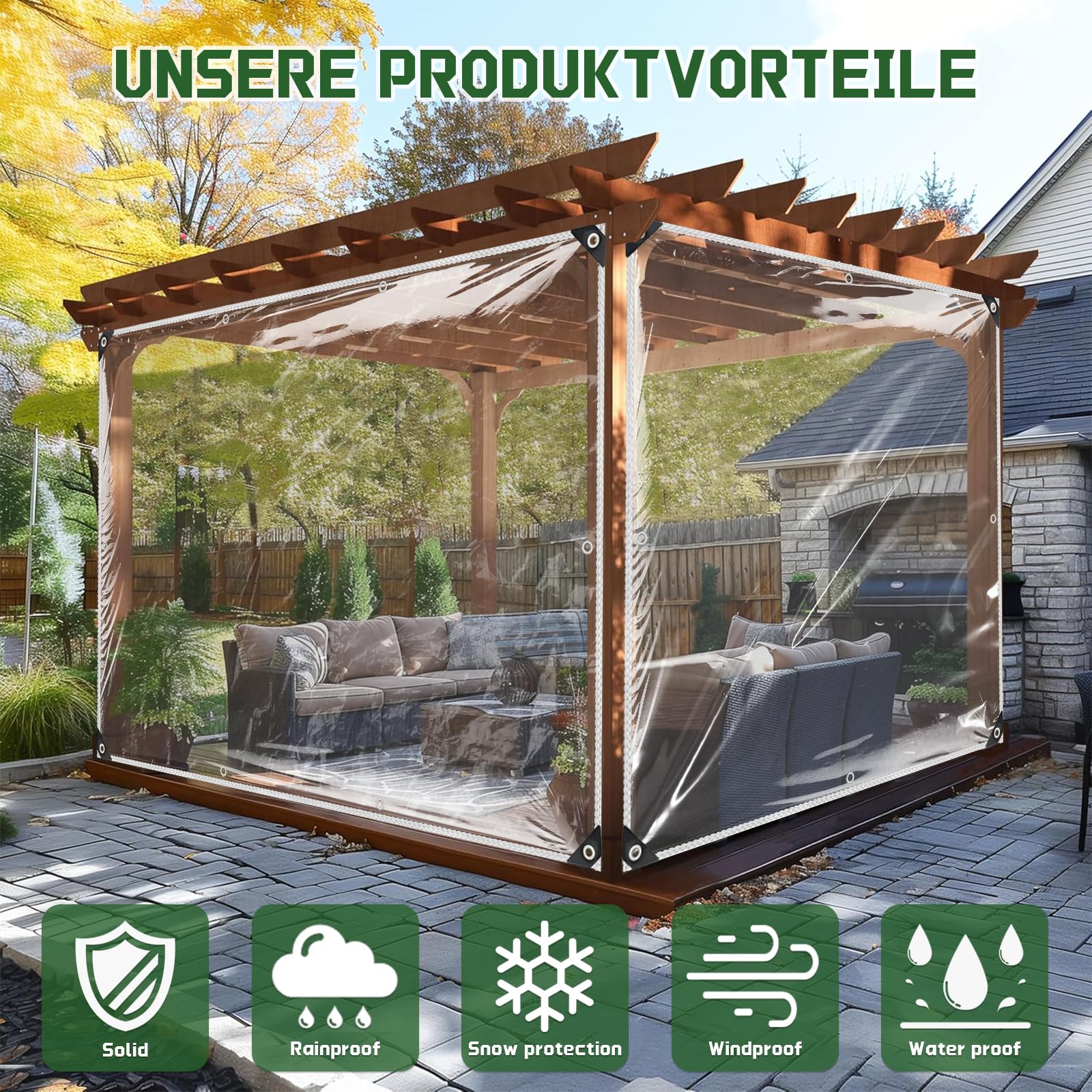 Abdeckplane Wasserdicht-mit ösen-Transparente Plane,Durchsichtige Tarp für Außenbereich Pflanzen Gewächshaus Garten MöBel Pet Hutch Dach (PVC) (3x3m)