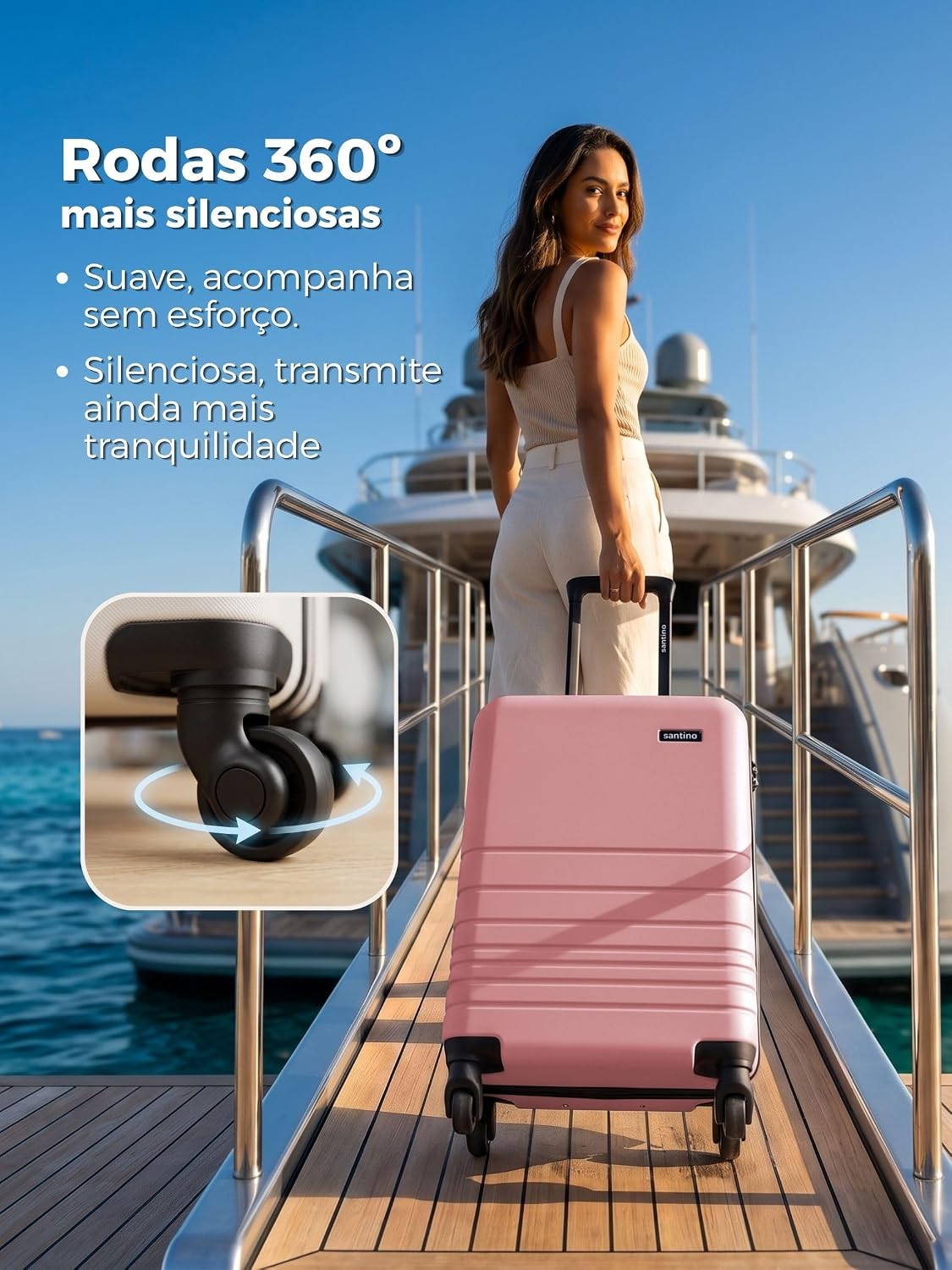 SANTINO Mala de Viagem Rígida ABS 4 Rodas 360º com Segredo Leve Resistente Flexível Antifurto [Zeus] (Salmão, Pequeno)