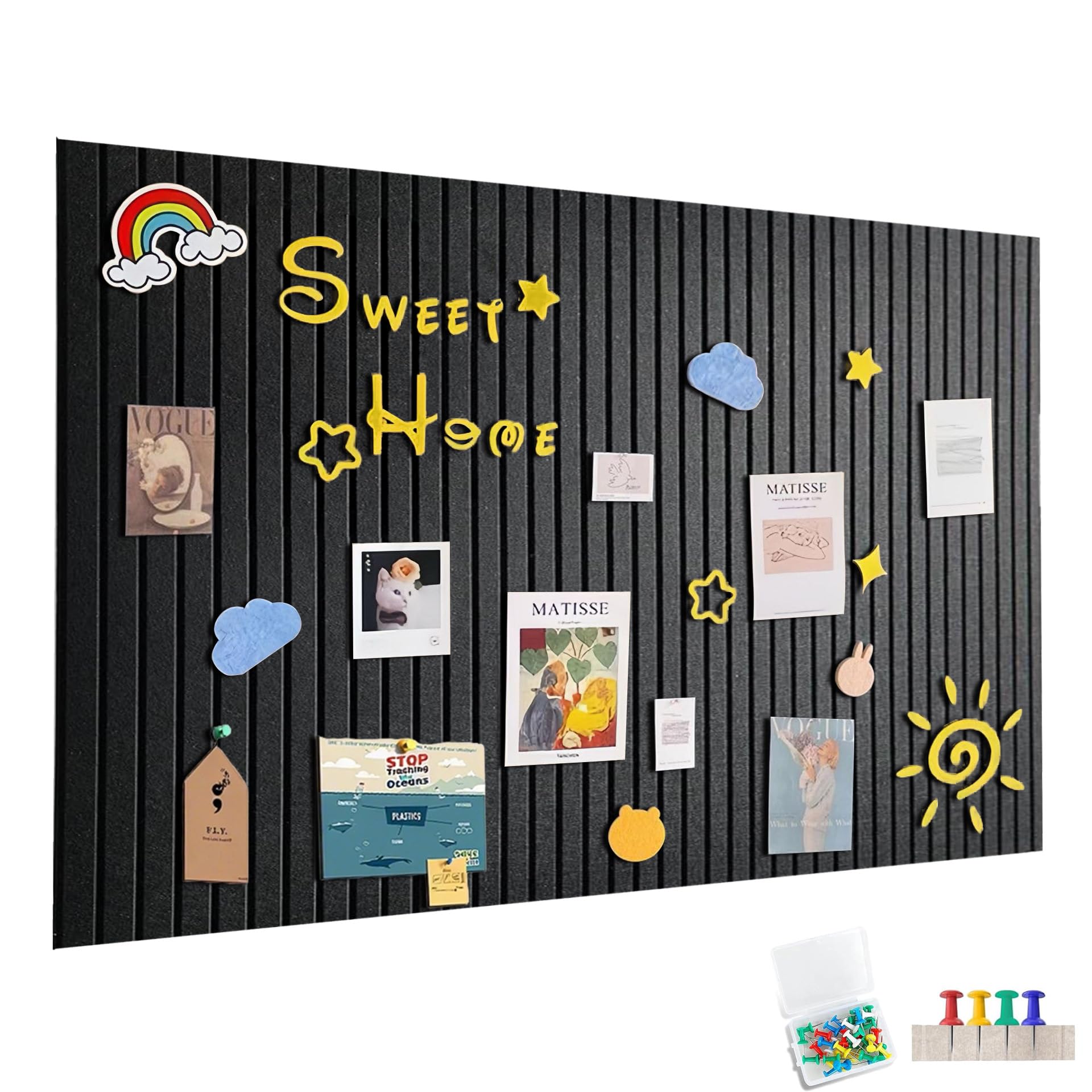 Große Filz Pinnwand Selbstklebend ，60 x 40cm Filzboard，dekorative Pinnwand aus Filz， 0,9cm dick，faltbare Fototafel Memotafeln Memo Boards Bulletin Board Wanddekoration für Büro Küche-Schwarz