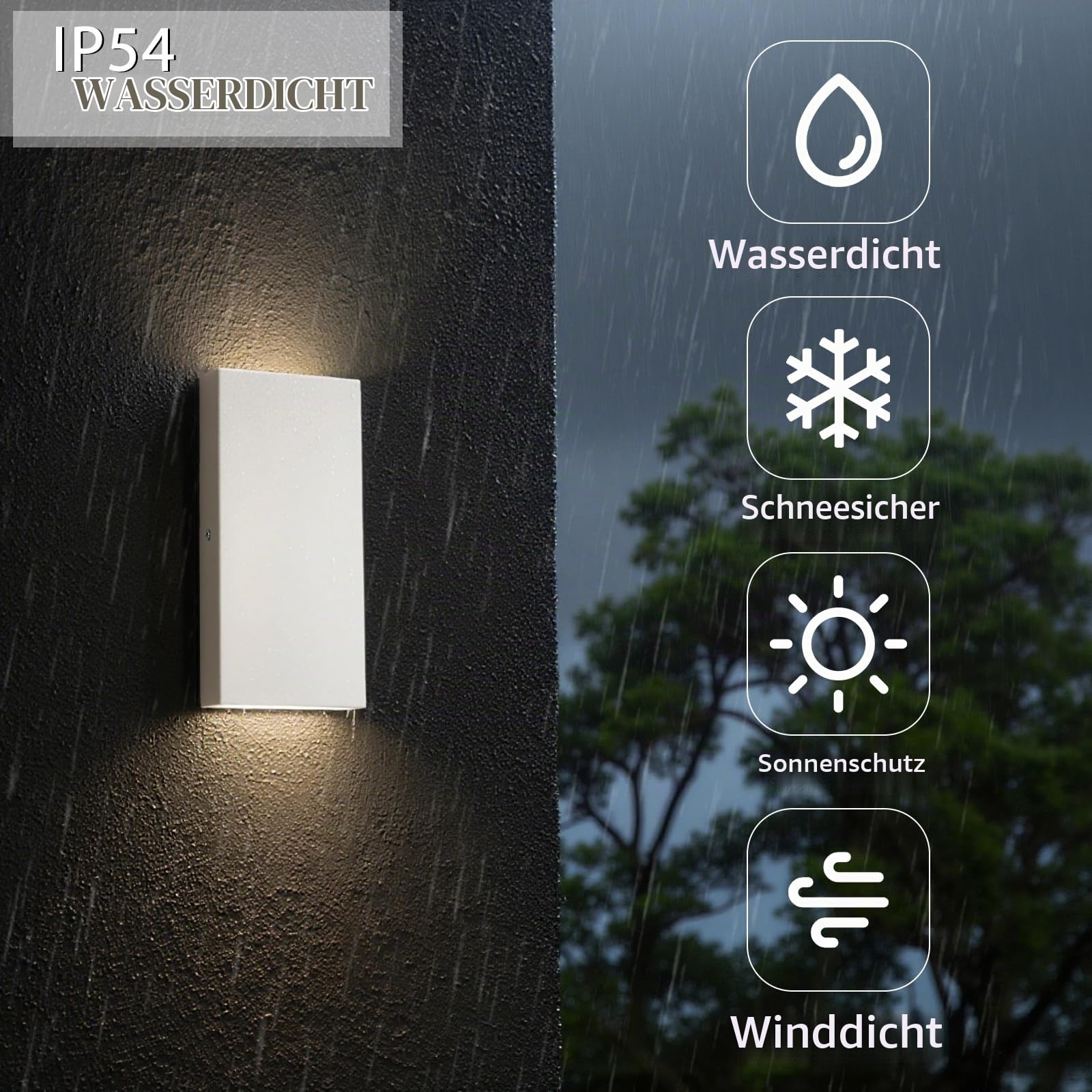 JNR Aussenlampe Wand LED IP54 Wasserdichte Wandleuchte Aussen, Außenlampe Wand 14W 3000k Warmweiß, Außenleuchte Wand Up Down Aussenleuchte (2-Weiß)