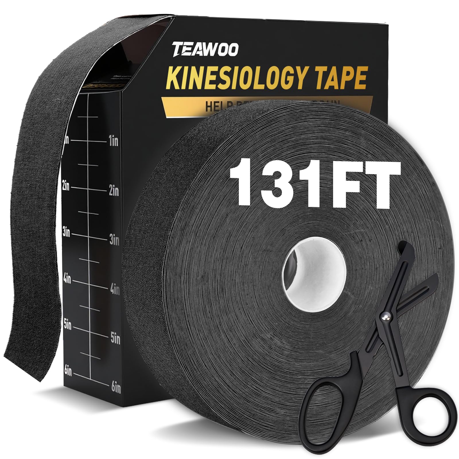 2in X 131ft TEAWO Kinesiology Tape Bulk Roll Waterproof Hypoallergenic Latex-Free Sports Tape Muscle Joint Support for Athletes