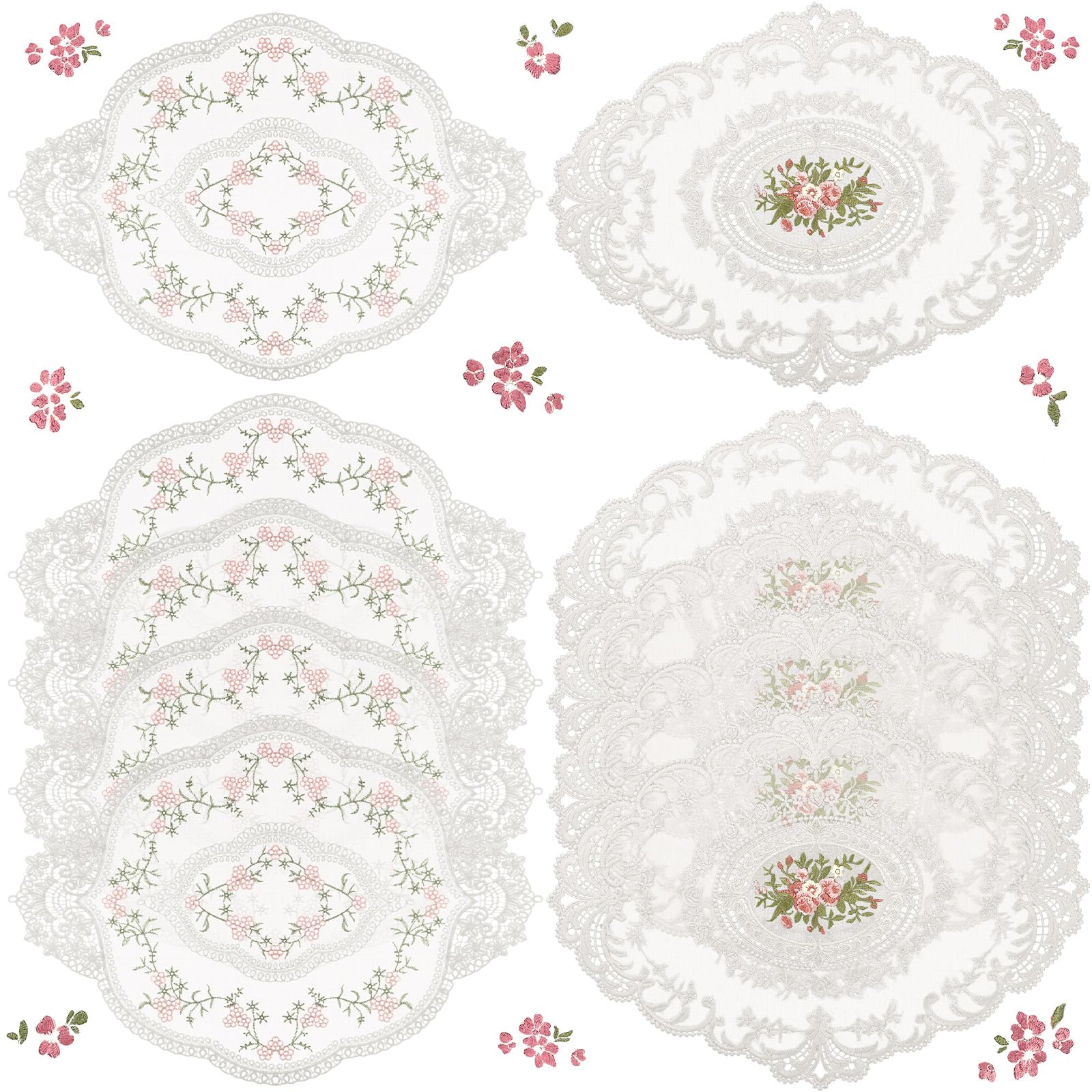 Photo 1 of Mixweer 10 Pcs White Lace Placemats Oval Embroidered Lace Doilies for Table French Crochet Doilies for Wedding Tea Party Vintage Floral Placemats Coasters Cup Mat Table Furniture Home Decor