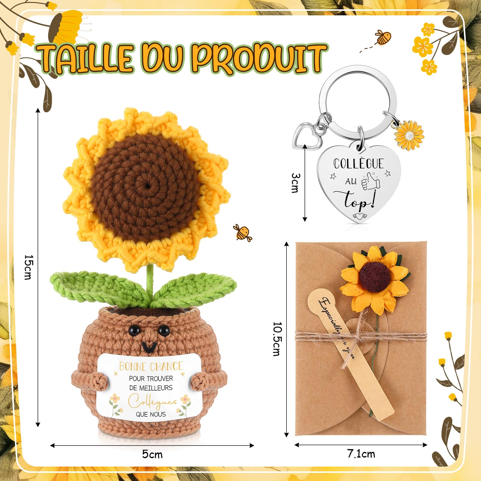 Cadeau De Soutien émotionnel Tournesol - Cadeau Positif Fait à La Main - Support émotionnel - Crochet émotionnel - Tournesol Avec Carte Positive - Cadeau Pour Amoureux Ou Famille