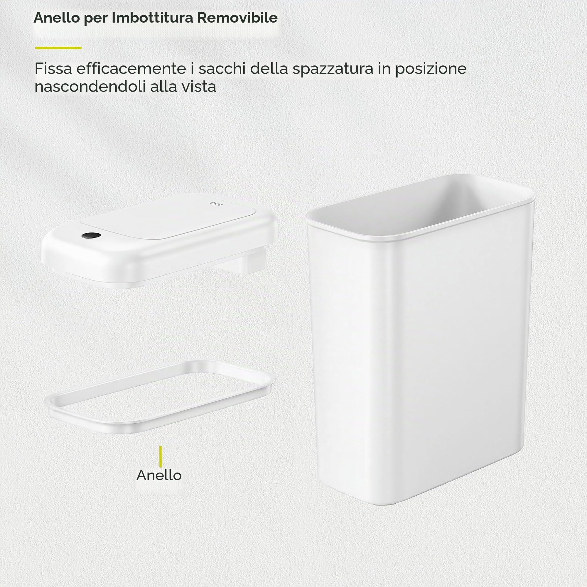 EKO Pattumiera automatica da bagno con coperchio, 2,6 litri, sottile, senza contatto, impermeabile, con sensore di movimento, per bagno, ufficio, cucina, bianco
