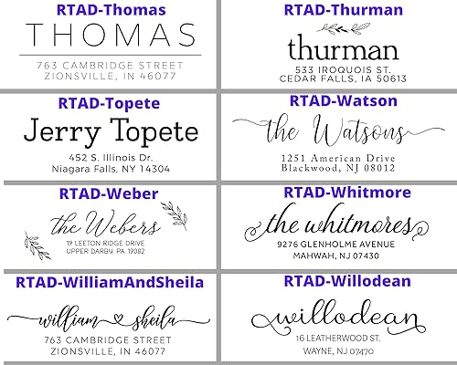 Miniatura 2 de Stampi Sello de dirección personalizado, texto personalizable de 3 líneas con 15 gráficos, sello de mango de goma o madera autoentintado, sellos de