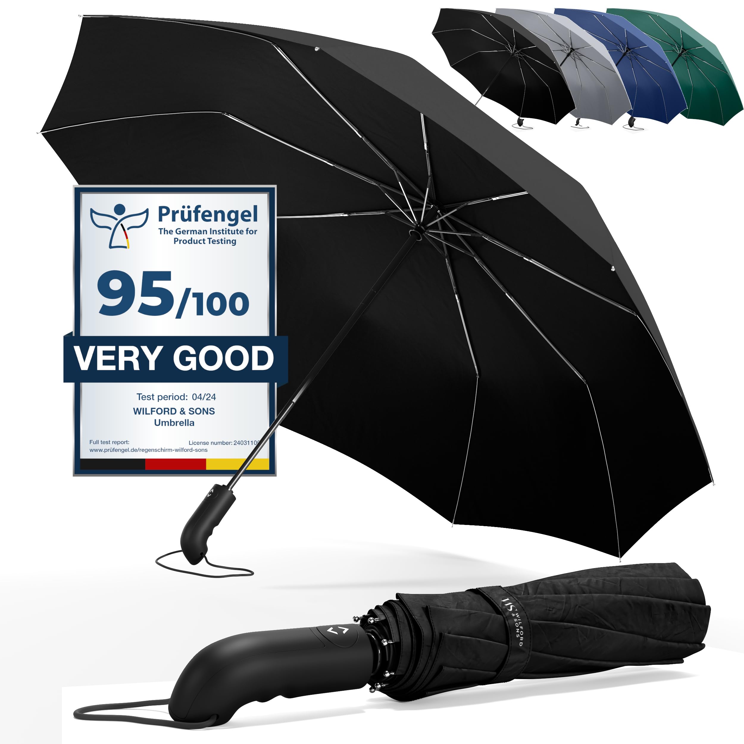 Paraguas Plegable con Teflón Impermeable - Abrir y Cerrar Automático con 9 Varillas a Prueba de Viento hasta 140km/h – Robusto Pequeño Ligero Resistente para Adultos, Hombres y Mujeres, Negro