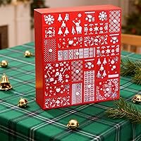 Vista 2 de Juegoal Calendario de Adviento rojo con cuenta regresiva de 24 cajones para Navidad, Adviento de madera recargable, 15 pulgadas de alto