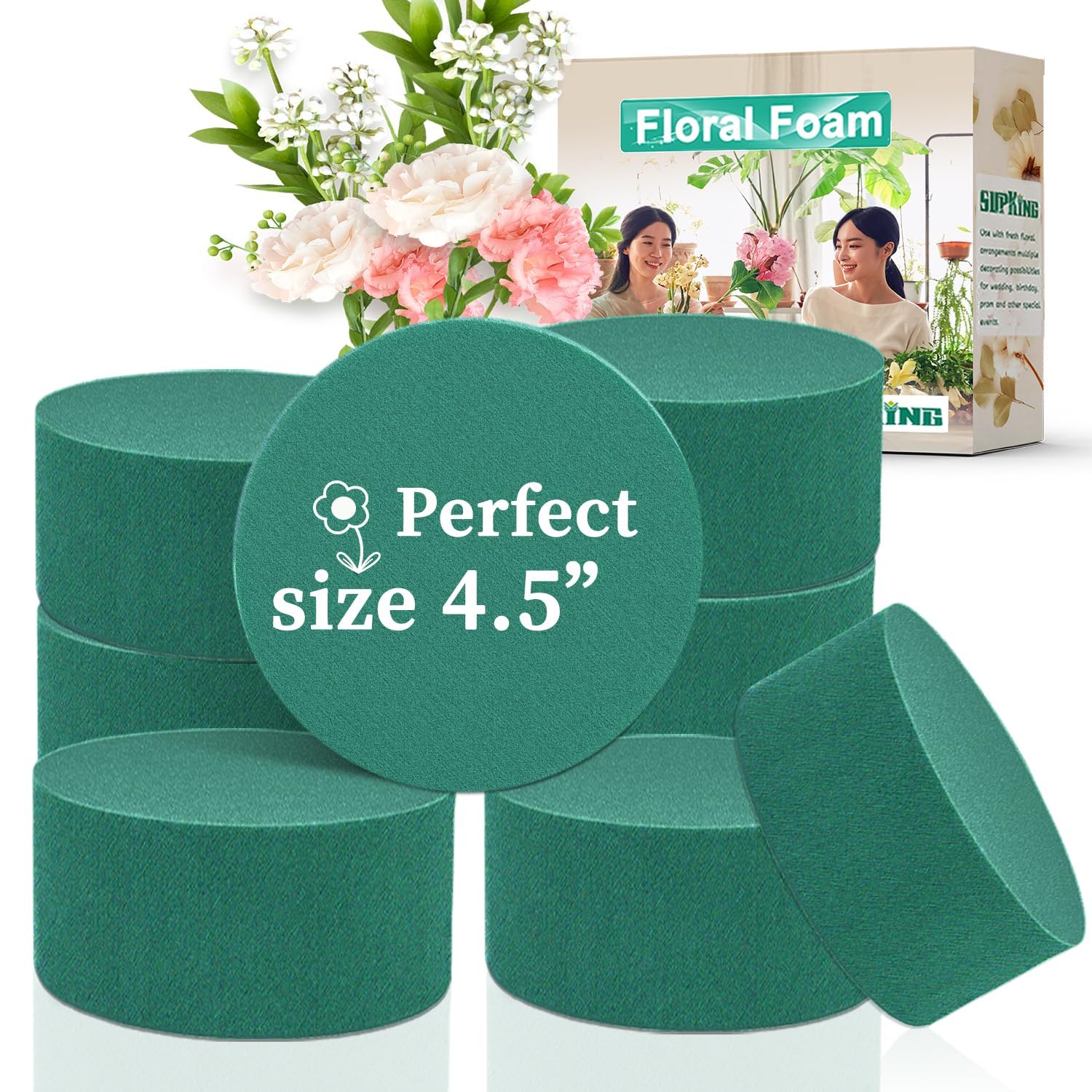 SupKing 8 Pcs Round Floral Foam 4.5", Green Wet Dry Flower Foams Florist Blocks Plant Foam for Craft Artificial and Fresh Flower Arrangements