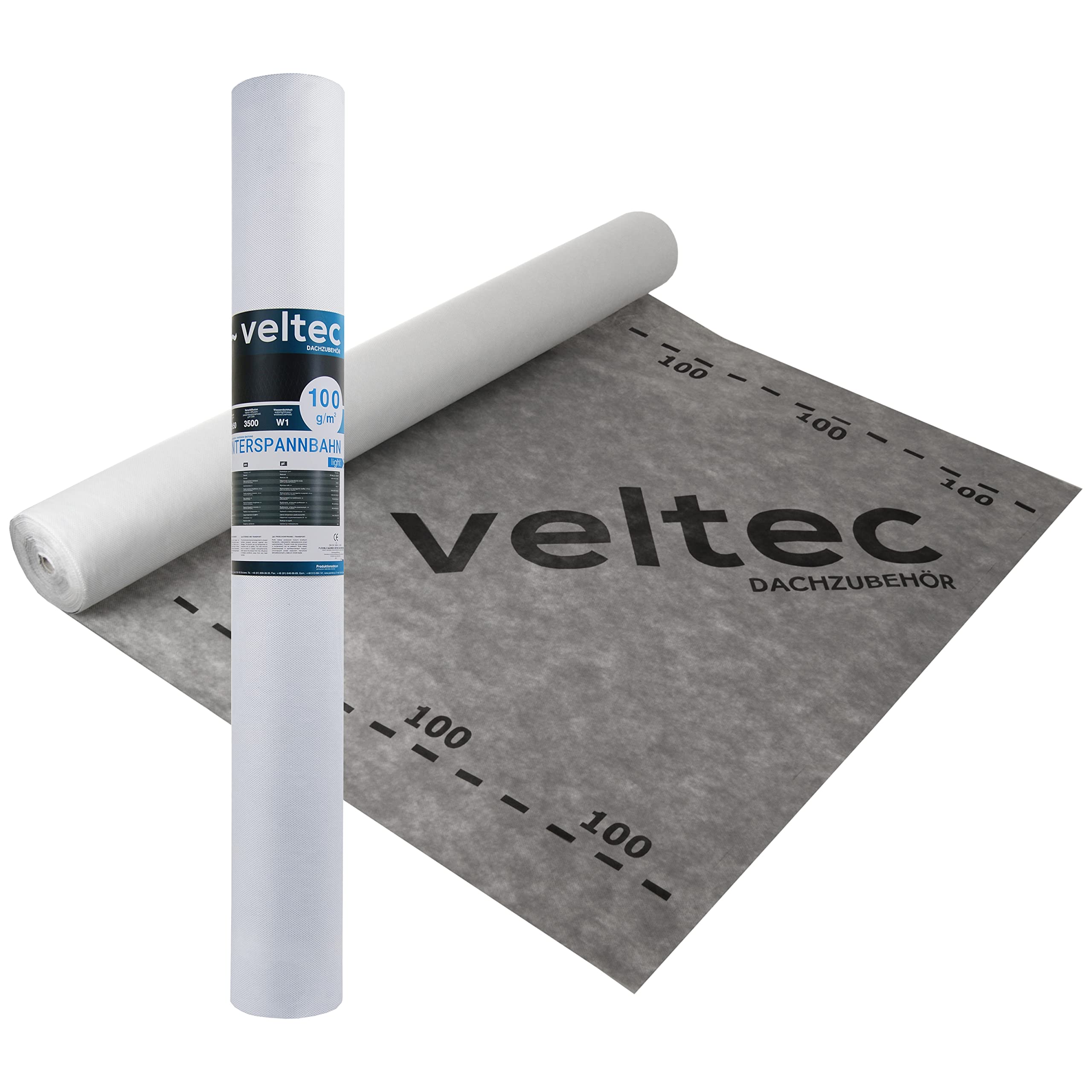 Membrana traspirante per tetti Veltec 100 Light – Telo sottotegola Sd=0,03 m, 100 g/m² (75 m²), membrana impermeabile, 3 strati