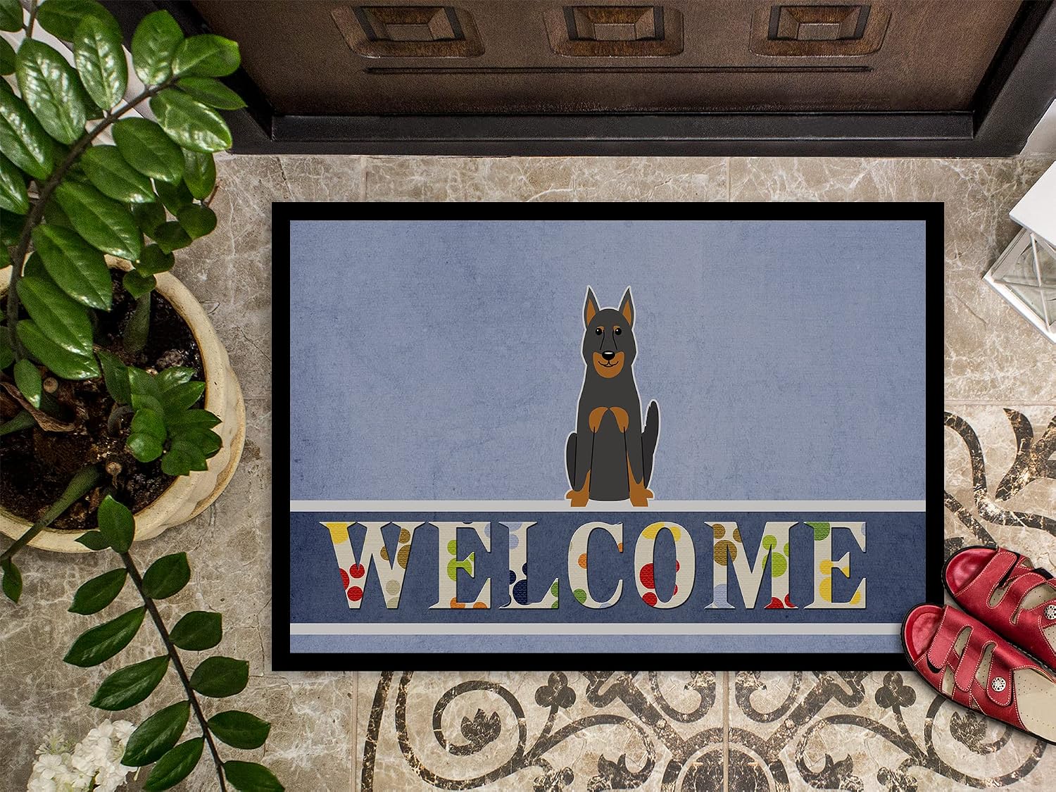 Caroline's Treasures BB5661MAT Beauce Shepherd Dog Welcome Doormat 18x27 Front Door Mat Indoor Outdoor Rugs for Entryway, Non Slip Washable Low Pile, 18H X 27W