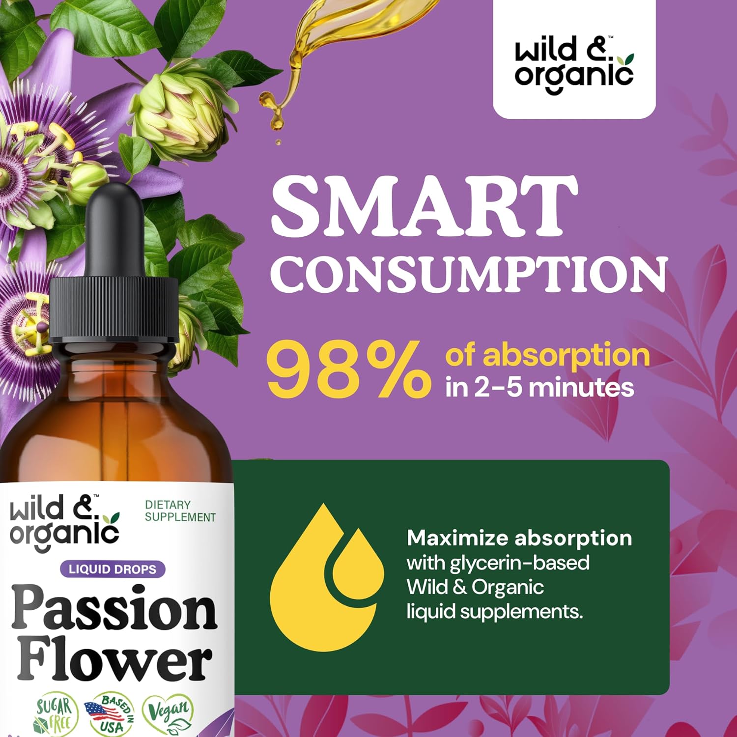 Wild & Organic Passion Flower Tincture - Mood Support - Calming Passionflower Supplement - Passiflora Incarnata Liquid Extract - Vegan, Sugar & Alcohol-Free Herb Drops - 4 fl oz - Image 4