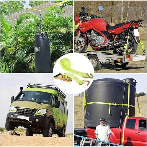 Miniatura 7 de Paquete de 2 correas de trinquete de 2 pulgadas, correas de amarre resistentes de 20 pies con doble gancho en J, resistencia a la rotura de 8000