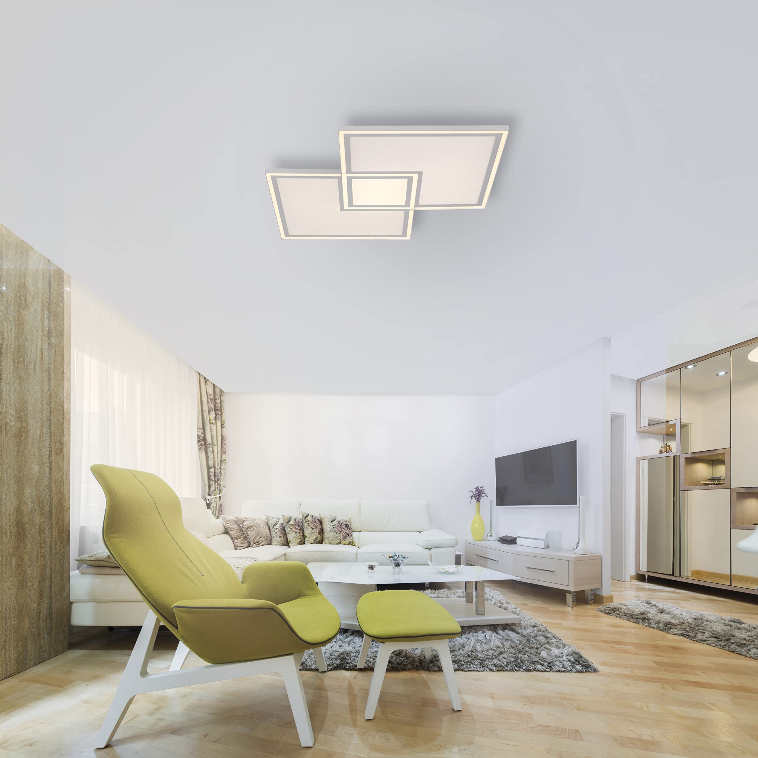 LeuchtenDirekt LED Deckenleuchte EDGING, weiss, 1xLED-Board/51W/2700-5000K, Innenleuchte, IP20, dimmbar, Funk-FB, CCT, Serienschalter, Memory, 67,7 x 67,7 cm, 14855-16