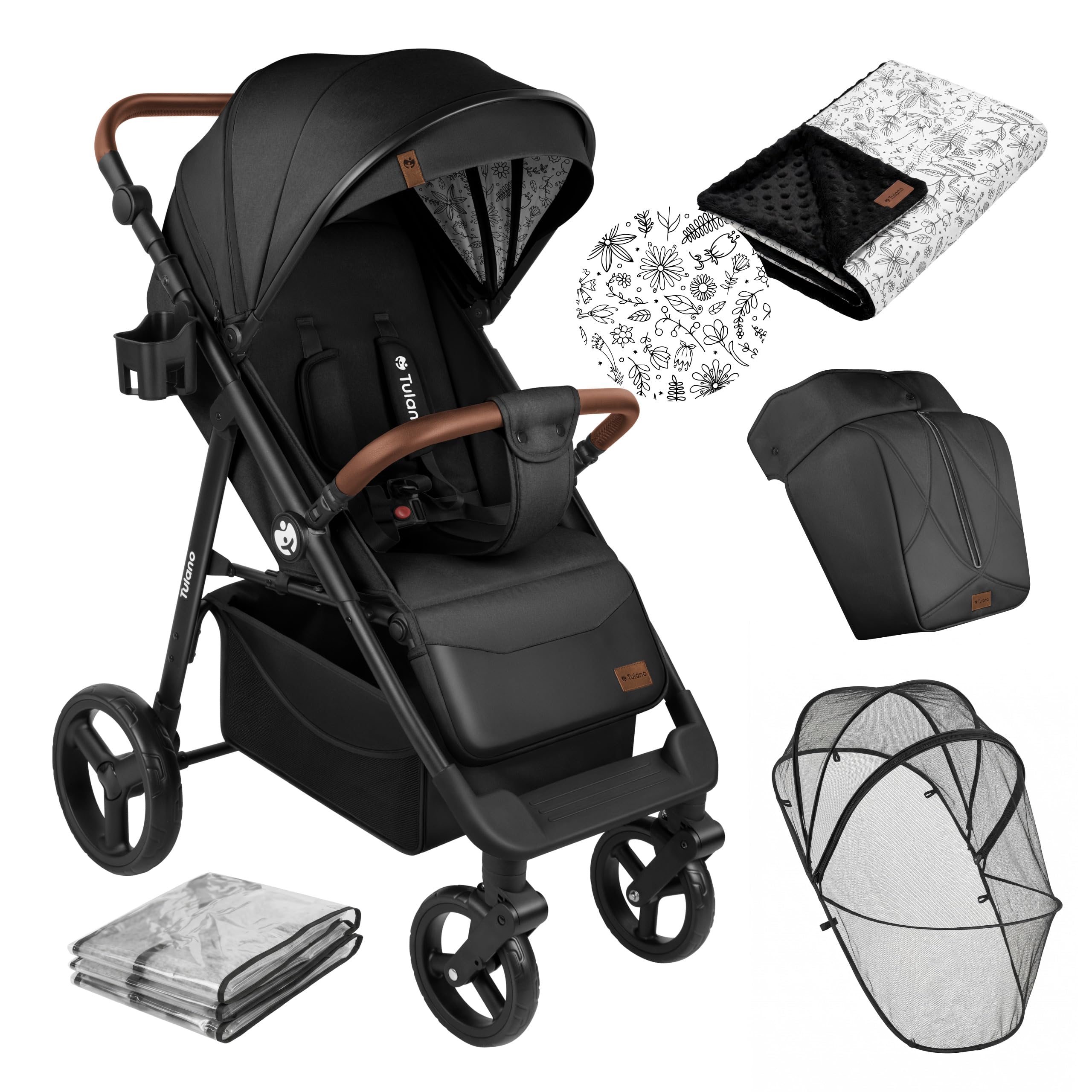 TULANO AVIGNON 35 Poussette Canne & compacte - poussette bebe & voyage & citadine - Dossier inclinable, Repose-Pieds et Guidon Réglables - Jusqu'à 22 kg (3 ans) - Noir
