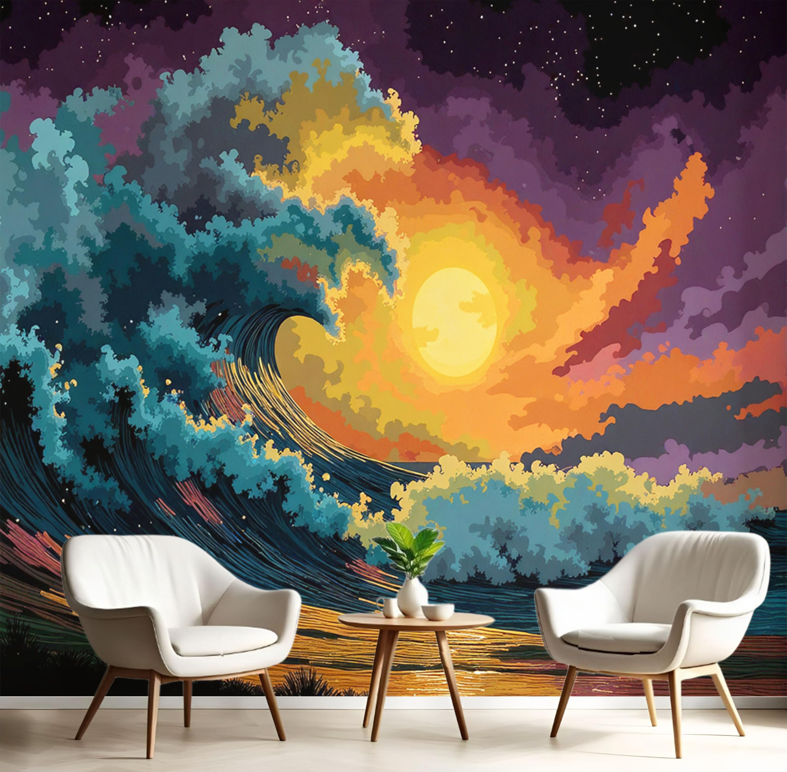 Tapisserie panoramique grand 3D paysage bleu cobalt pour décoration murale chambre