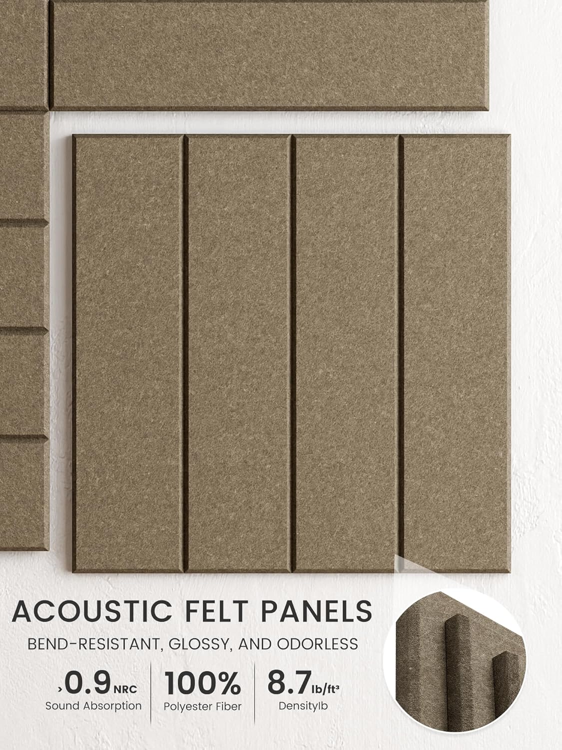Bumusty Large Cork Board Alternative-48 x 36" Felt Bulletin Board Tiles, with 30 Pushpins, 70 Adhesive Tabs, 12-Pack Slat Wall Paneling, Cork Boards for Office Push Pin Board Felt Board-Earth Brown