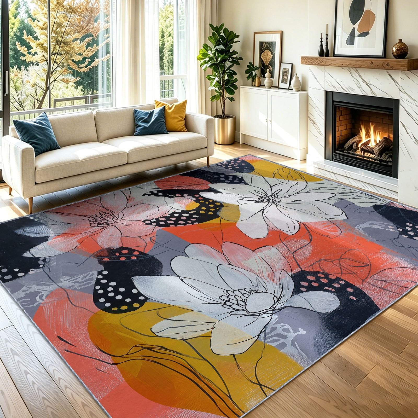 Tapis de chambre 60x90 cm abstrait multicolore à poil ras