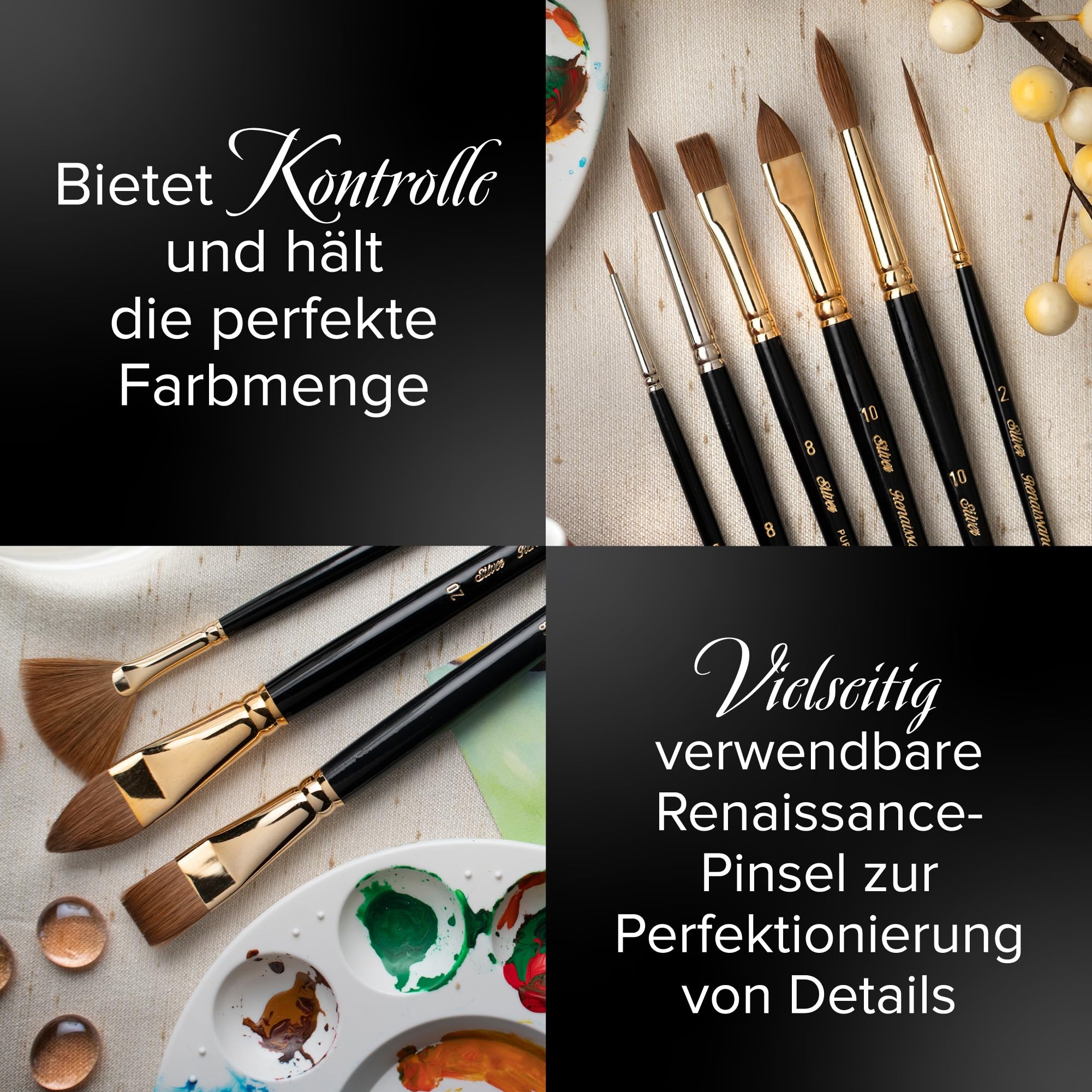 Silver Brush Limited Renaissance Katzenzungenpinsel für Aquarell und Öl, Größen 1, 2, 4, 6, 8, 10 und 12, Künstler Pinsel mit Langem Griff, 7-Teiliges Pinselset