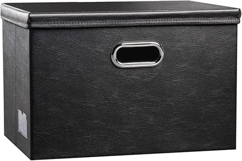 PRANDOM Large Collapsible Storage Bin with Lid [1-Pack] Leather Fabric