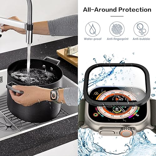 Miniatura 2 de Suoman Paquete de 2 fundas para Apple Watch Ultra 321 de 1.929 in, impermeables, ultrafinas, cobertura completa, de metal de vidrio templado, color