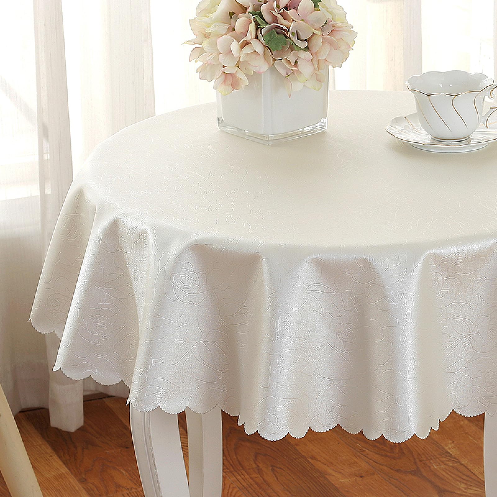 Manteles Mesa Antimanchas Impermeable Anti Arañazos Calientes Nórdico o para Cocina Comedor B White Plateado 180cm Diámetro Redondo