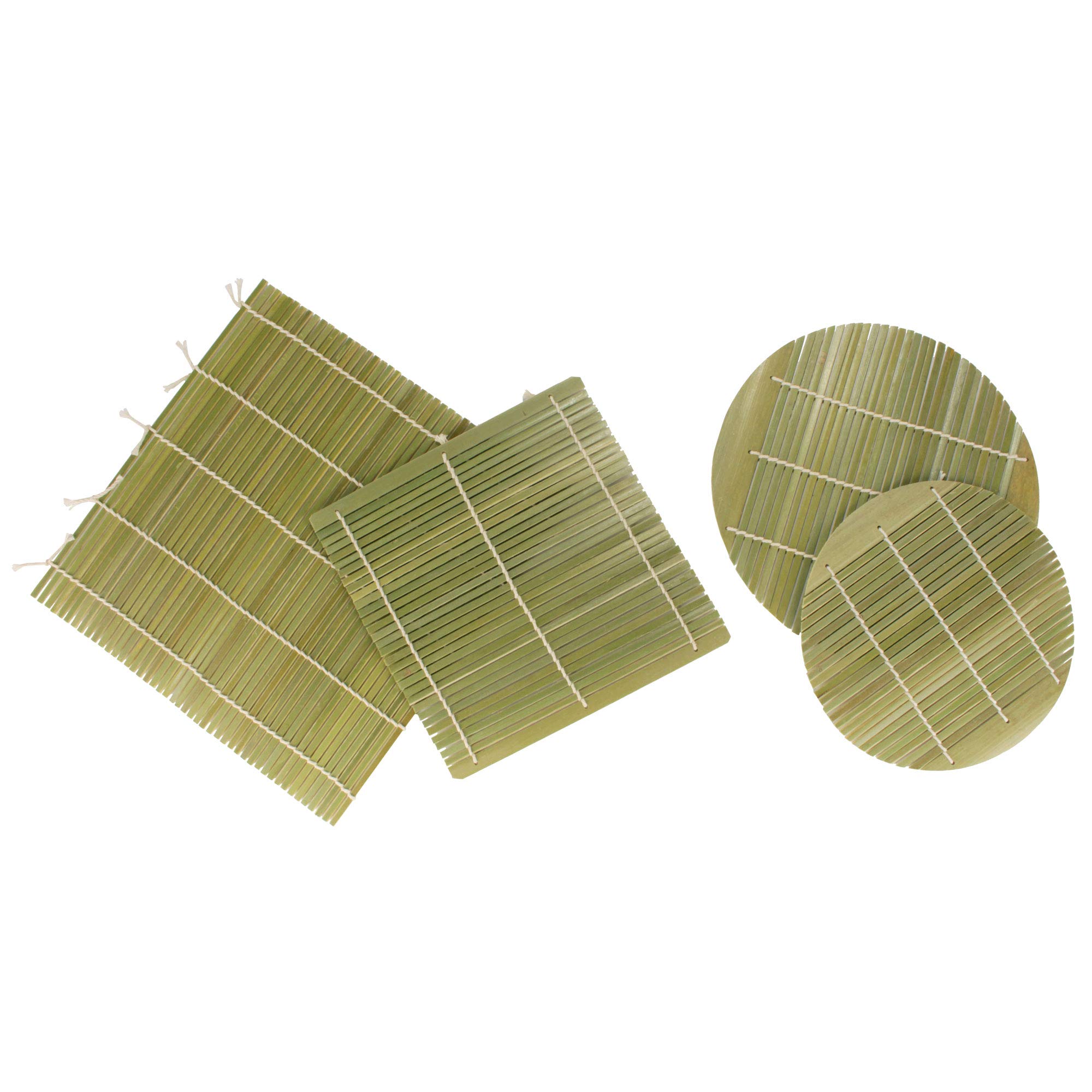 Bamboo Sushi Making Mats and Bamboo Steamer Liner Pad Inserts Accessory Set, 4 Piece Assorted Set
