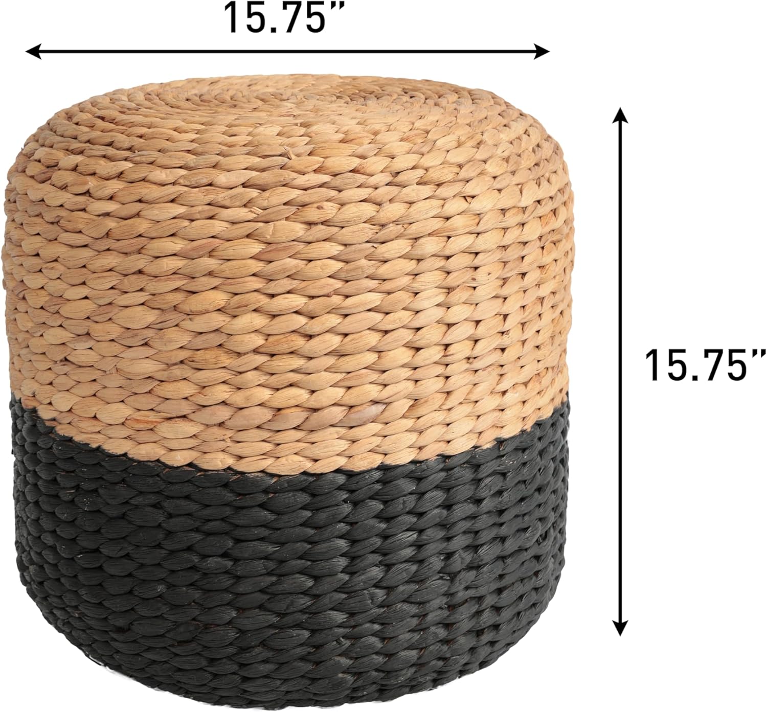 JONATHAN Y TBL2500A Aimee 15.7" Modern Minimalist Two-Tone Hand-Woven Hyacinth Ottoman for Living Room, Bedroom, Entryway, Foyer, Natural Seagrass Foot Stool, Handwoven Footrest, Natural/Black