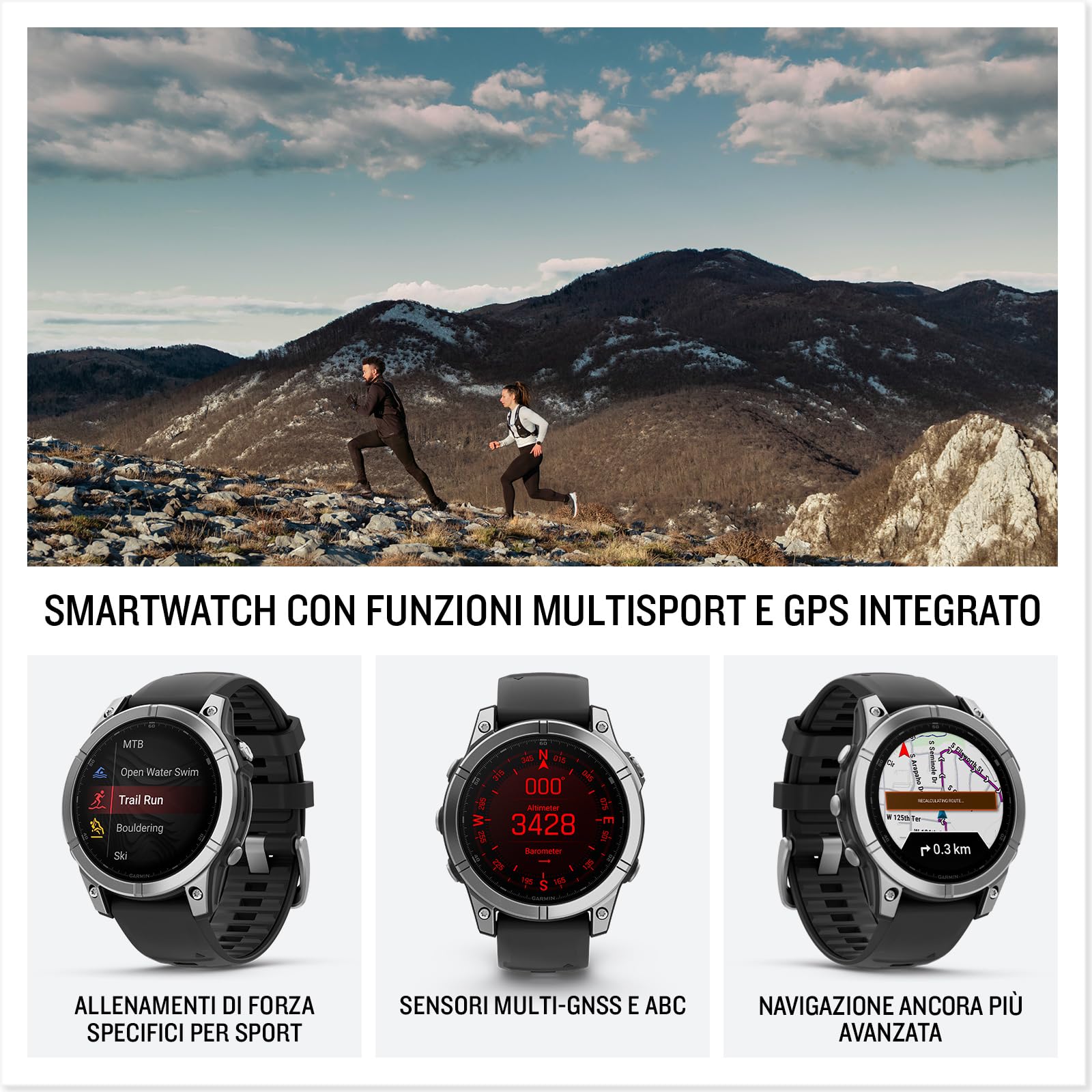 Garmin fēnix E, 47mm, Display AMOLED 1,3", Touch e Pulsanti, 90+ App per lo Sport, Training Readiness, Mappe, RoundTrip Dinamico, Pay, Autonomia 16 giorni (Stainless Steel & Black)