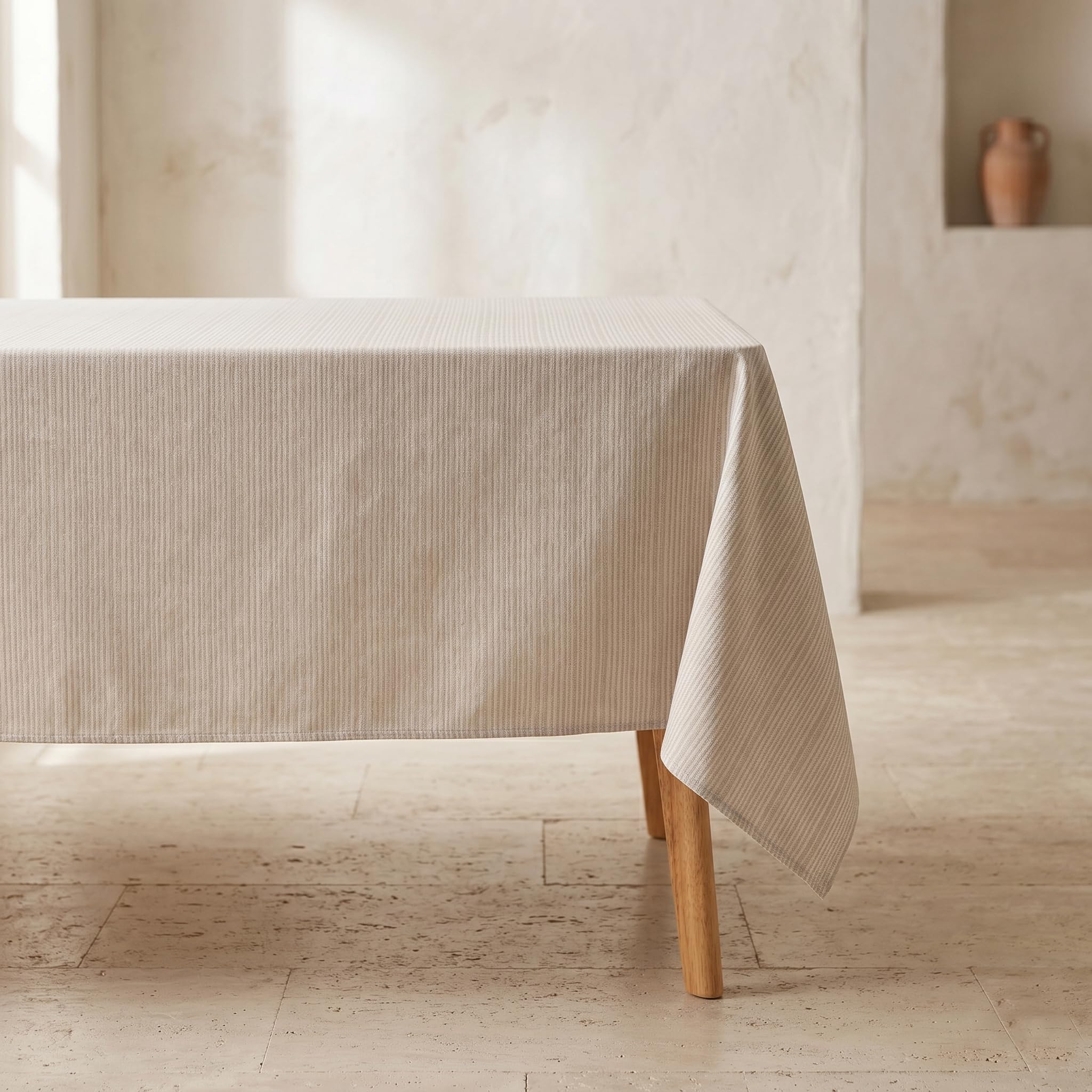 GAMUSI Stain Resistant Tablecloth Striped 300 x 140 cm Linen