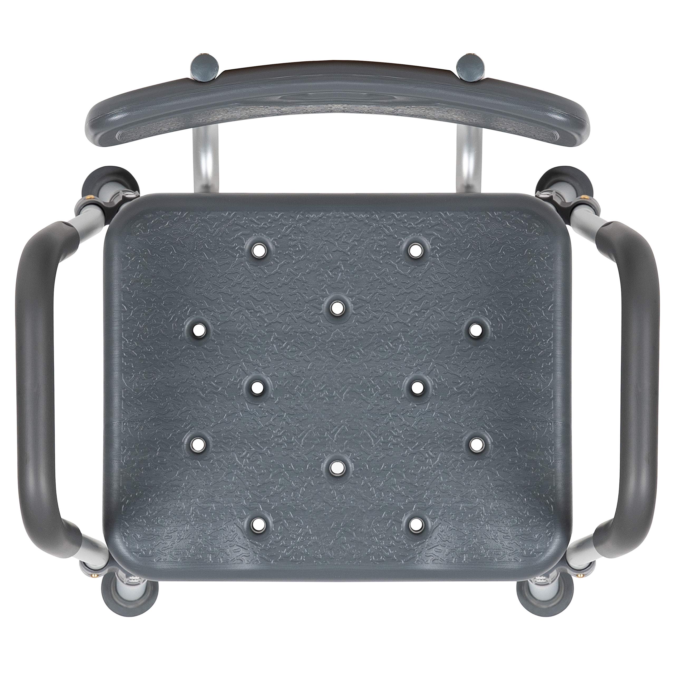 Flash Furniture Hercules Series - Silla de baño y Ducha de 300 Libras de Capacidad Ajustable Gris con Respaldo y Brazos de liberación rápida