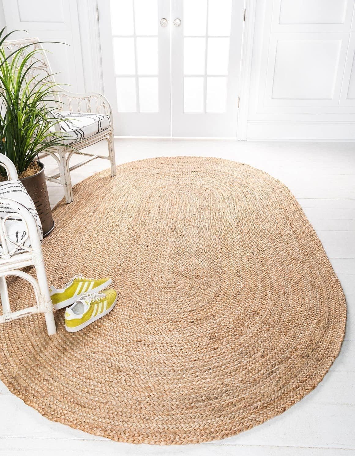 OVL313J Tapis en Jute Naturelle tressée à la Main de Forme Ovale - Tapis de Couloir et de Salon (90 x 150 cm, Beige)