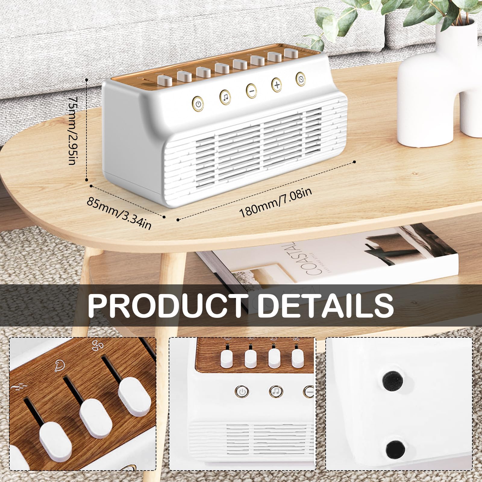 Machine à Bruit Blanc, Boîte à Sons pour Dormir USB Assure une Bonne Qualité du Sommeil pour Adultes avec Sons Apaisants et Minuteur avec Mémoire avec 8 Sons de la Nature