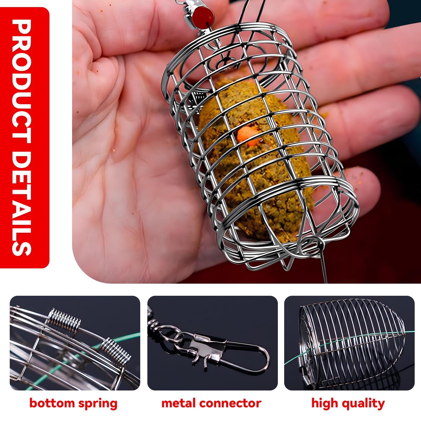 Mein HERZ 12 Pezzi Gabbie Alimentatore Per Carpe - Feeder In Acciaio Inox Con Stampo A Sgancio Rapido, Trappole Per Esche Da Pesca Leggere E Compatte - 2