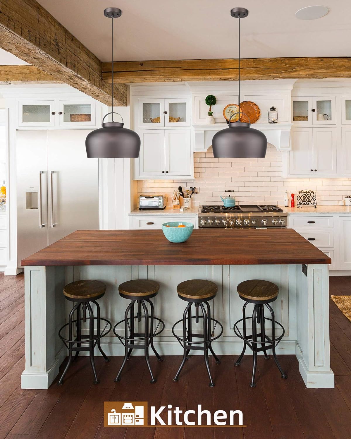 Get Special Price Farmhouse 1-Light Barn Pendant Light - HWH Industrial Hanging Light 14-Inch, Rustic Vintage Dome Shape for Kitchen Island, Dining Room, Living Room, Oil-Rubbed Bronze Finish, 5HZG14-H ORB