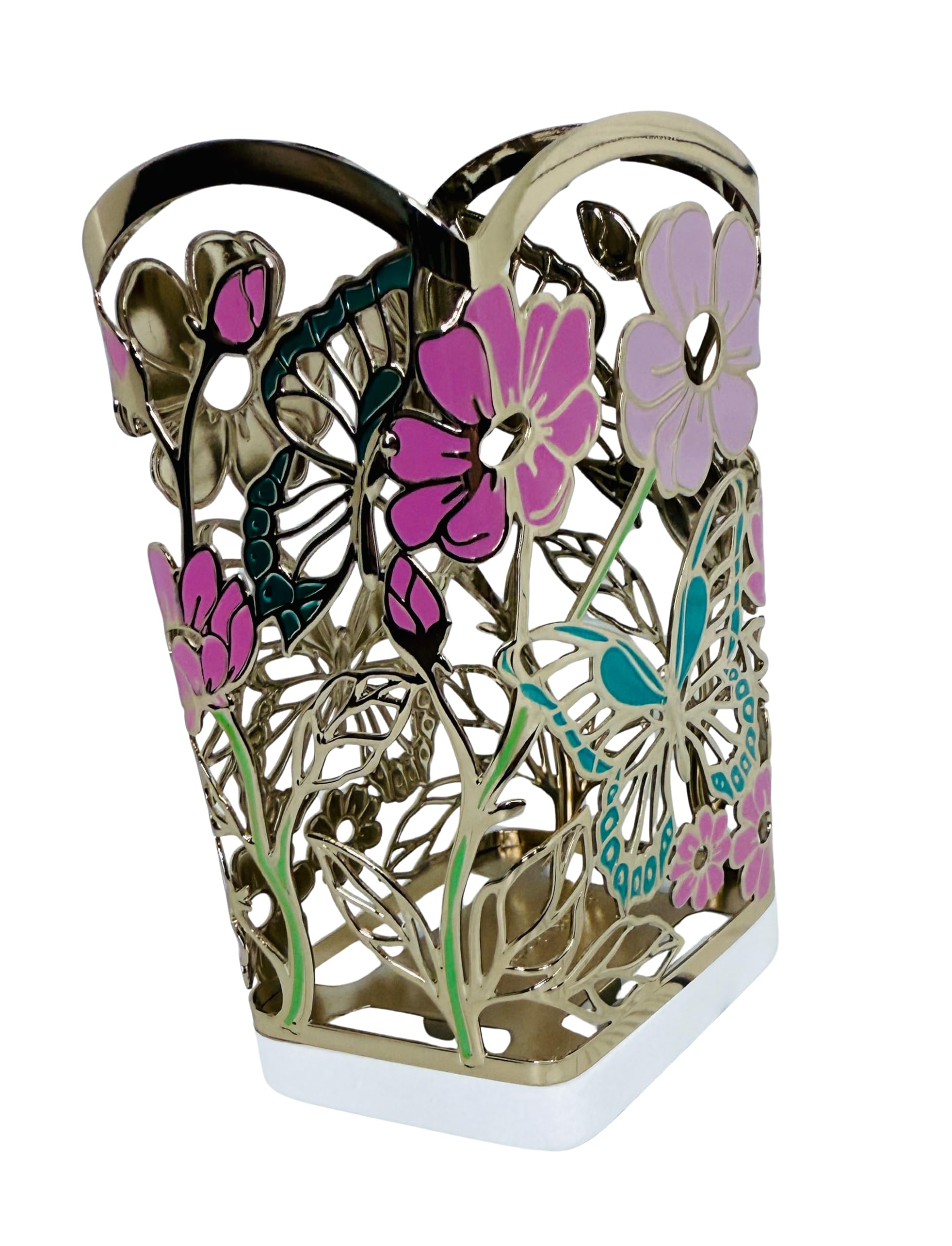 Porte-savon moussant aux papillons dorés de style créateur chic rose et vert
