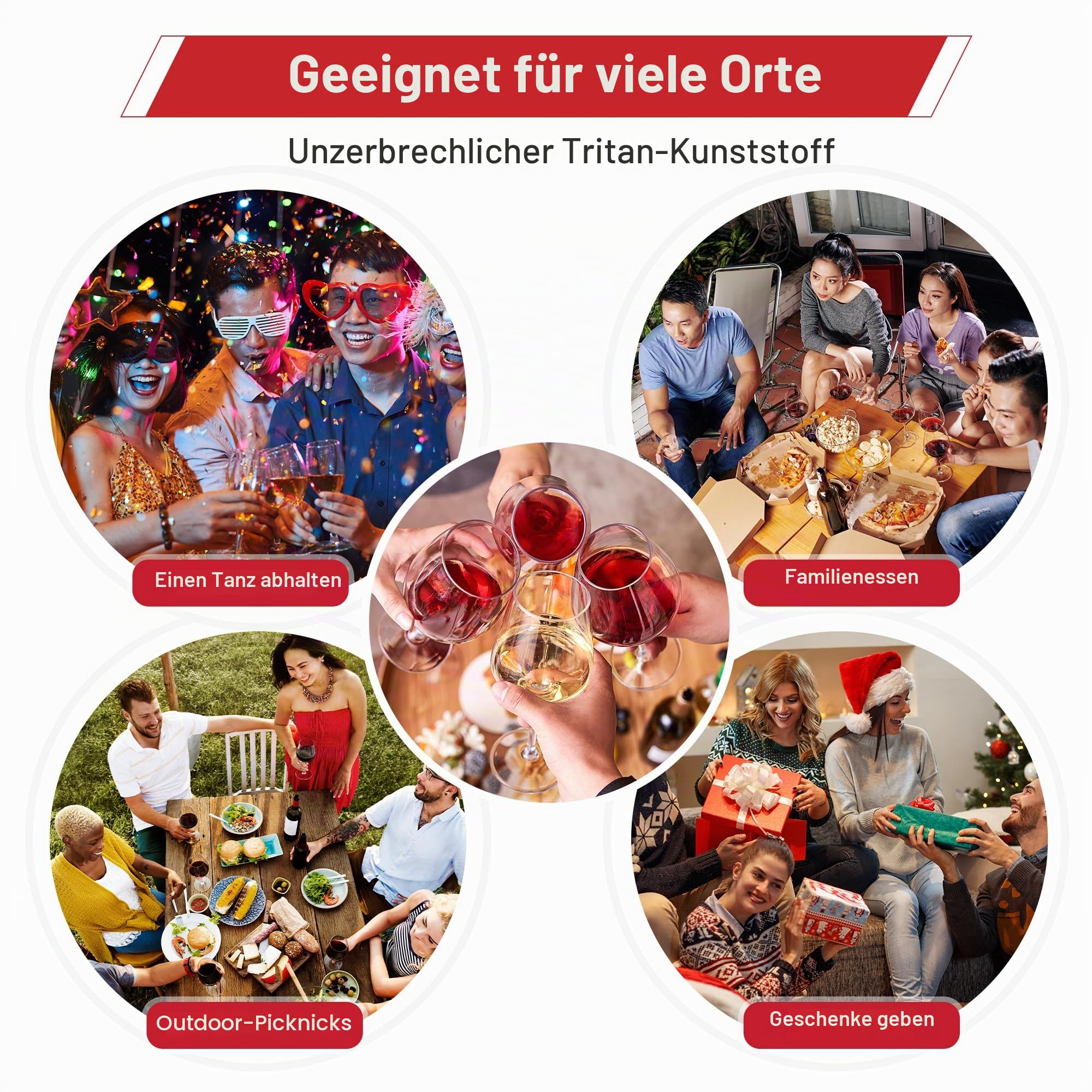 HAHASHOW Unzerbrechliche Rotweingläser, Tritan-Kunststoff Weinglaeser, bruchsicher Camping Weingläser, 445 ml plastik Tasse 6er set