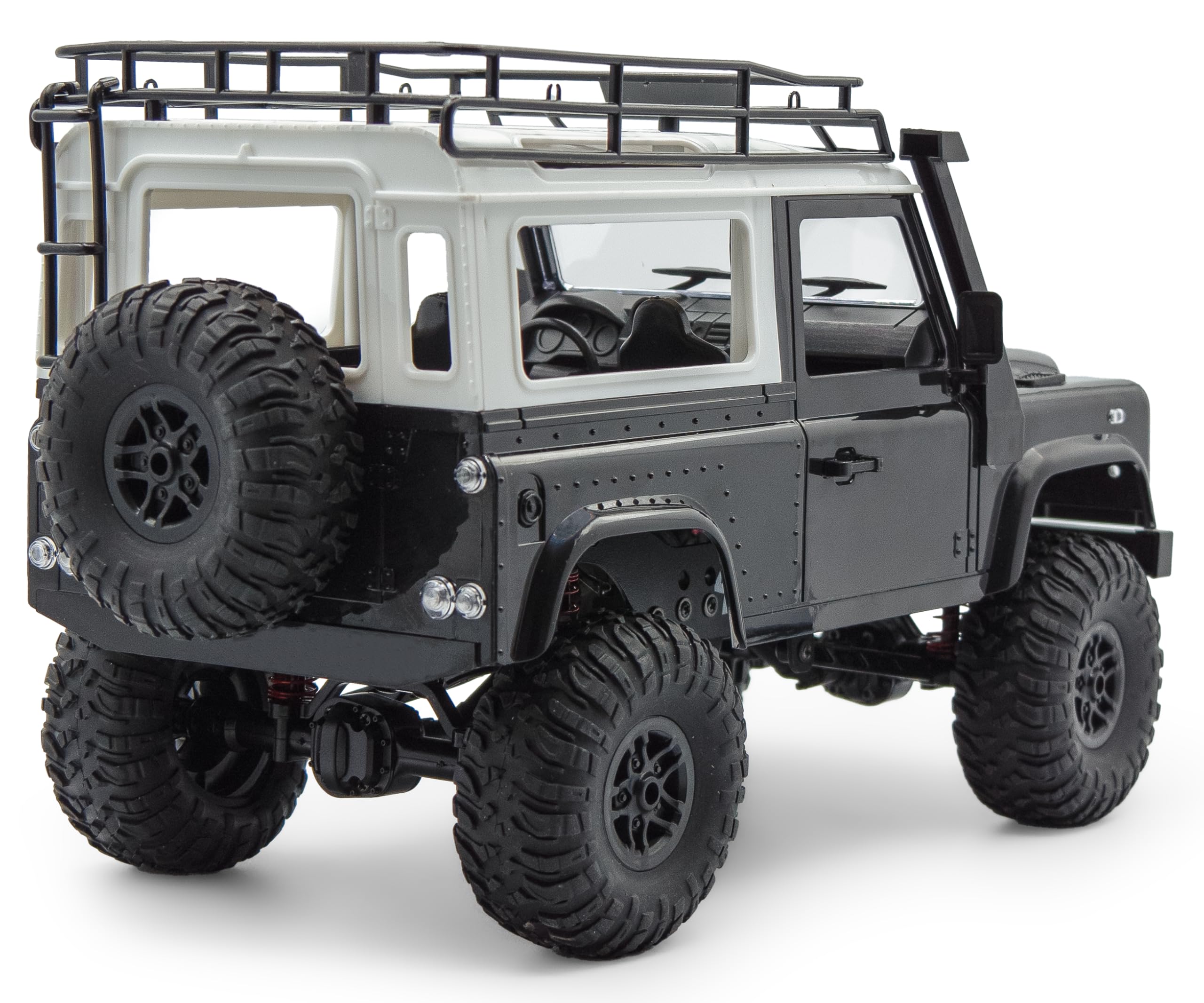 RC Land Rover Adventure 1/12 RTR 4WD | Geländewagen Modellauto | 2,4 GHz Fernsteuerung | LED Beleuchtung | Allradantrieb | Offroad Crawler | Proportionale Steuerung | Li-Ion Akku (Schwarz)