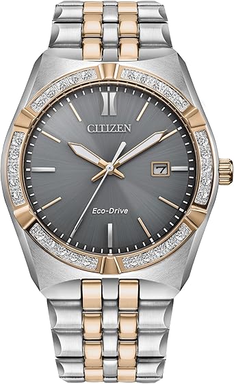 Citizen Men's Eco-Drive Corso Diamond Bezel Watch, Two-Tone Stainless Steel Bracelet Watch, 3 Hand, Date