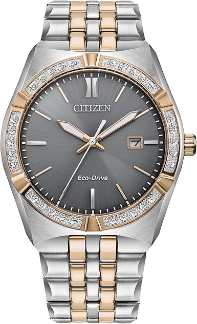 Citizen Men's Eco-Drive Corso Diamond Bezel Watch, Two-Tone Stainless Steel Bracelet Watch, 3 Hand, Date