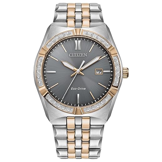 Citizen Men's Eco-Drive Corso Diamond Bezel Watch, Two-Tone Stainless Steel Bracelet Watch, 3 Hand, Date