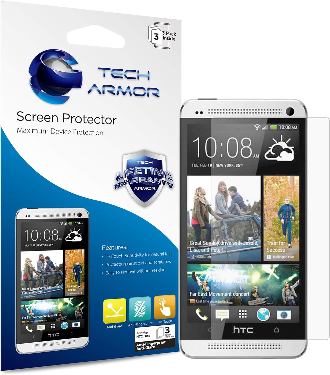 One (M7) Screen Protector, Tech Armor Anti-Glare/Anti-Fingerprint HTC One (M7) Film Screen Protector [3-Pack]