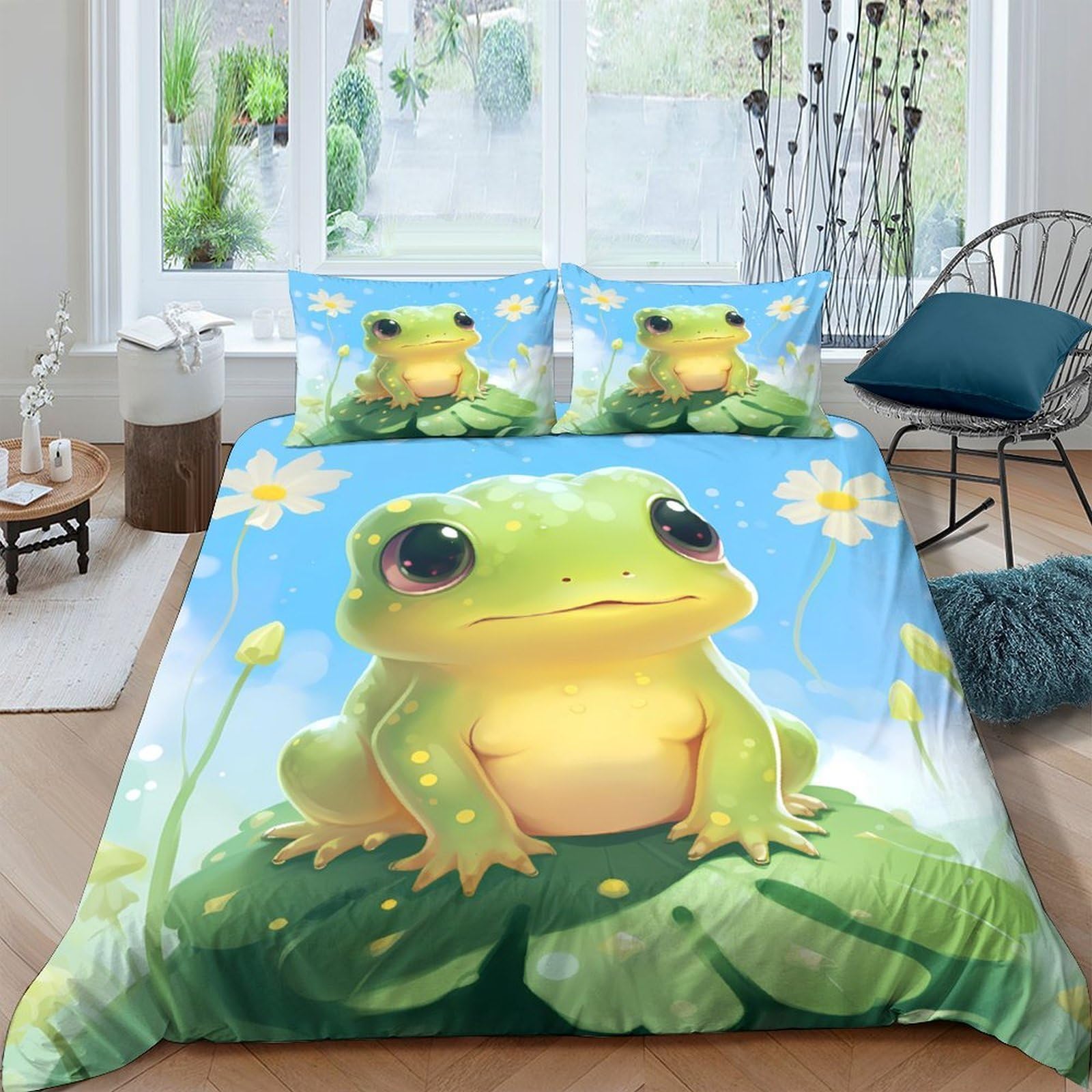 Ctjqhvkz Style-3 3D Printed Cute Frog Fitted Sheet Microfiber Soft Green Cartoon Daisy Bed Cover For Bedroom Dorm Mattress Decor Single（135X200cm）