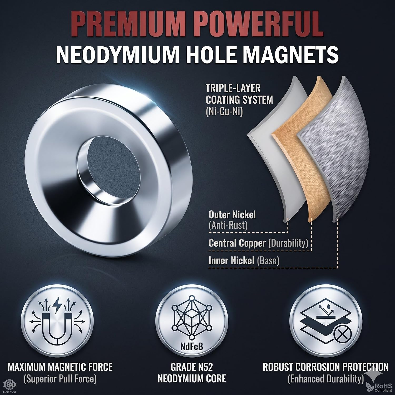 N50 Neodymium Countersunk Disc Magnets 12x3mm (1/2 x 1/8 inch) – 50 Pack image 4