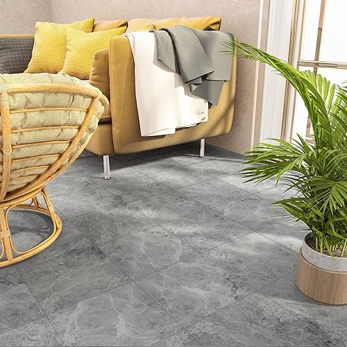Miniatura 5 de CHICHOME Azulejos de piso de 12 x 12 pulgadas para despegar y pegar, azulejos de vinilo de mármol gris impermeables, extraíbles y autoadhesivos,