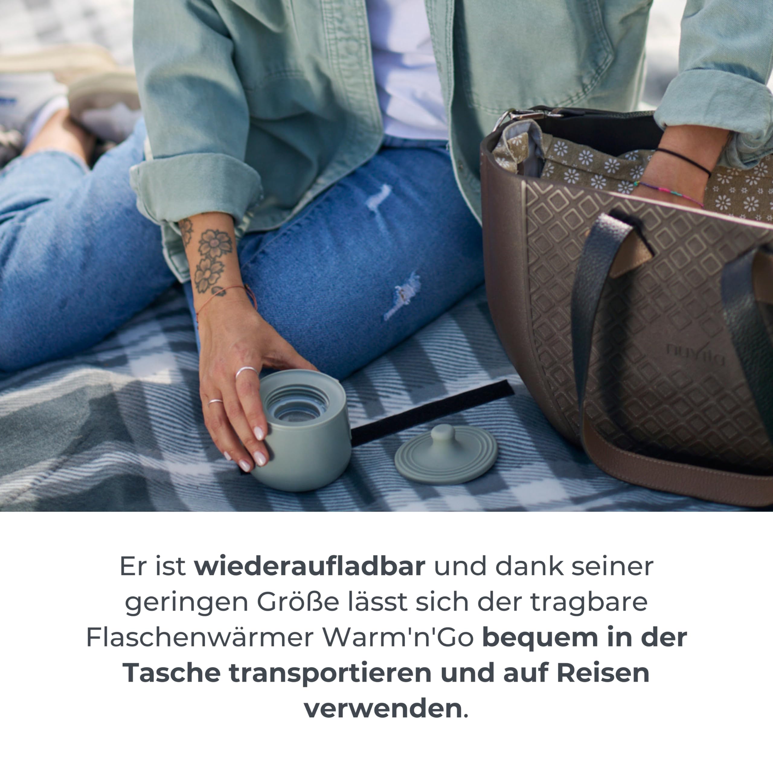 Nuvita 1162 Universeller Tragbarer Babyflaschenwärmer - Schnelles Erhitzen & Wärmespeicherung, 4 Temperaturstufen, Hermetischer Anti-Tropf-Verschluss, Lädt bis zu 8 Flaschen | Sage Green