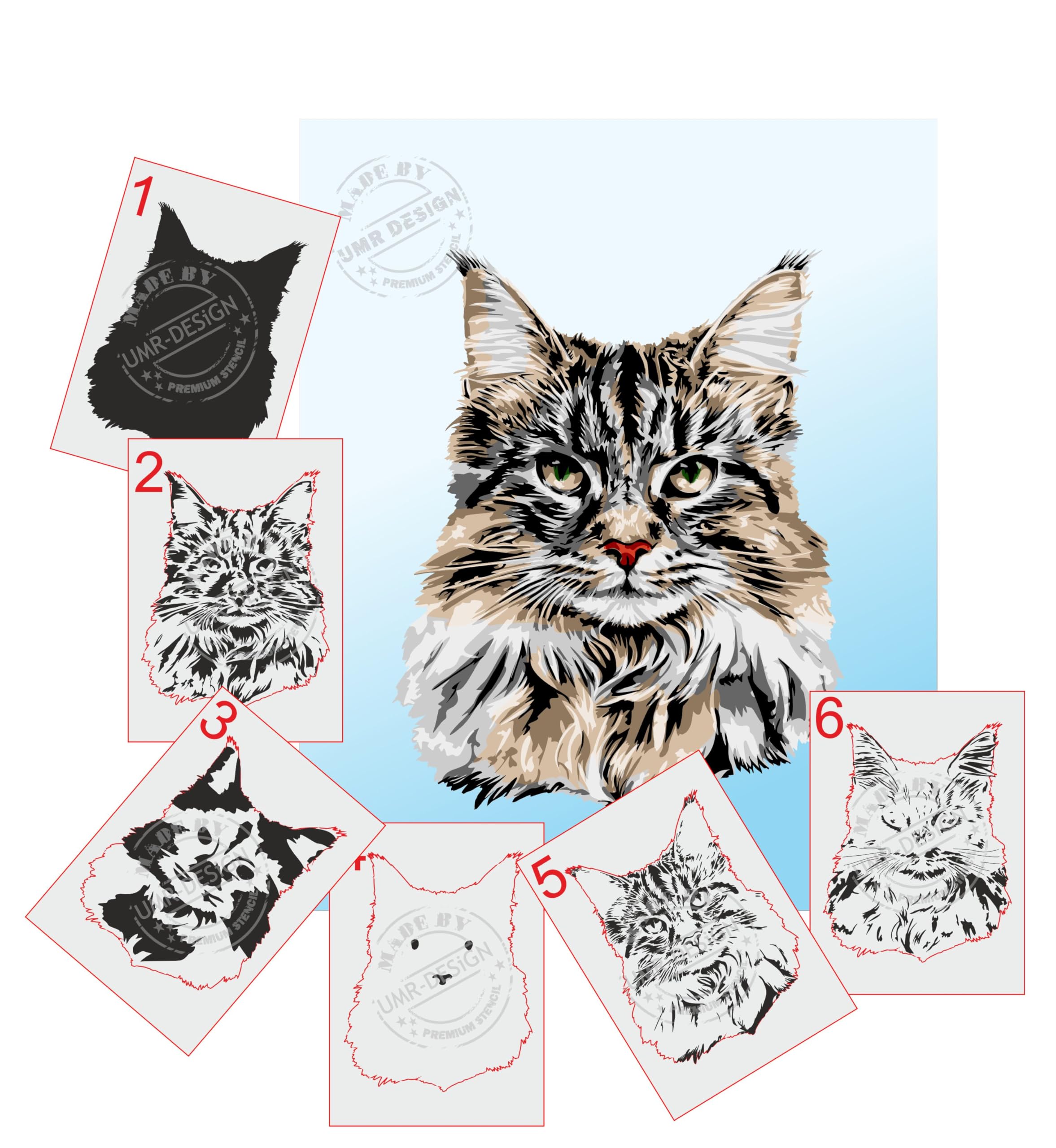 Plantilla de Gato Maine Coon AS-406 XL para Pintura de Pared y Acrílico